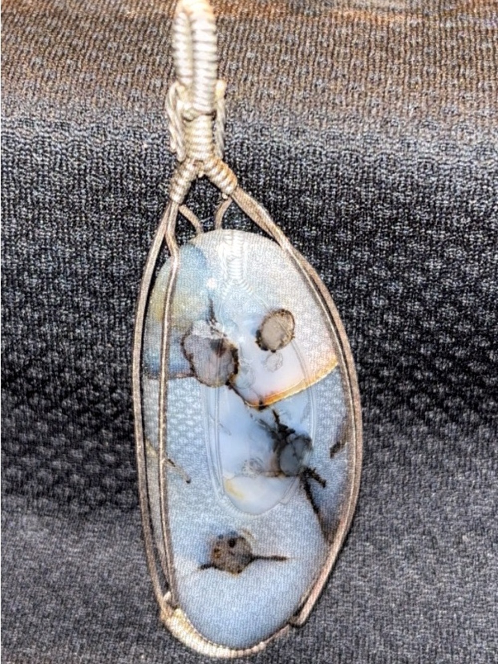 Handmade Blue Dendritic Agate Pendant